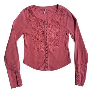 Free People Embroidered Top Fairy Grunge Boho Cutout Button Up Shirt Bohemian